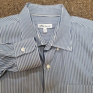 Peter Millar Classic Pinstripe Shirt Long Sleeve button Down Shirt Men's XL BLUE